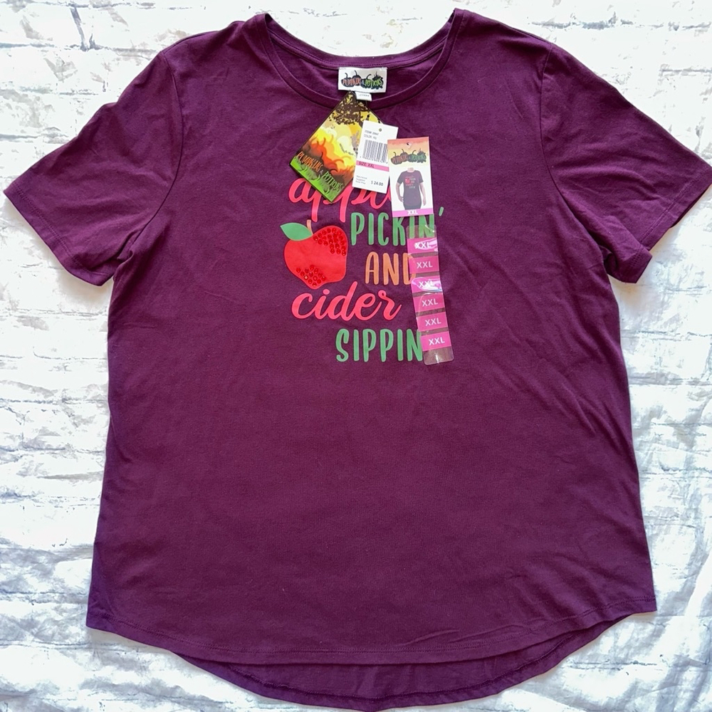 NWT Women’s XXL Pumpkins & Potions SS Hi-Lo Fall Theme Maroon TShirt